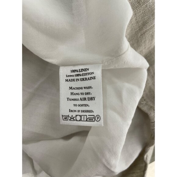 Crown Linen Designs Shift Dress Size Small Knee Length Ruffle Bell Sleeve Beige - Picture 5 of 7